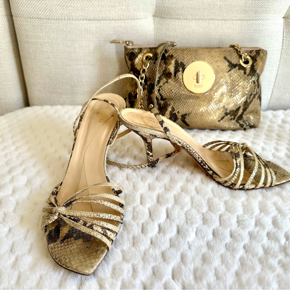 Kate Spade ♠️ New York Snakeskin Metallic Ankle Strap Heels